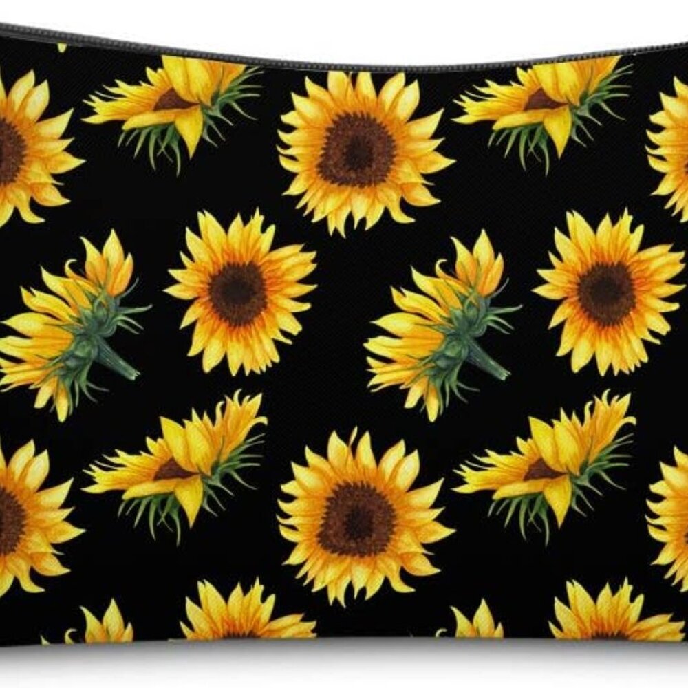 Cosmetic Bag for Women, Sunflower Flowers Waterproof Makeup Bags Roomy Toiletry